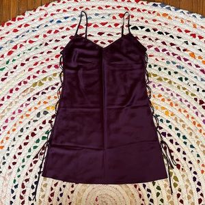 VS purple Y2K satin lace up side slip dress